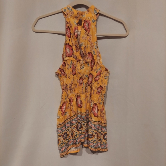 Rachel Zoe Womens 100% Rayon Yellow Floral Peplum Halter Top Size Medium NWT‎ - Picture 5 of 14
